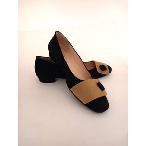 Brenda Zaro Suede Leather Low Heal Flats Dark Blue & Tan Slip On 39 1/2 (9 US)